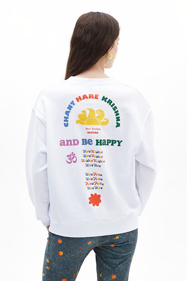 Beyaz Bisiklet Yaka Sweatshirt 3