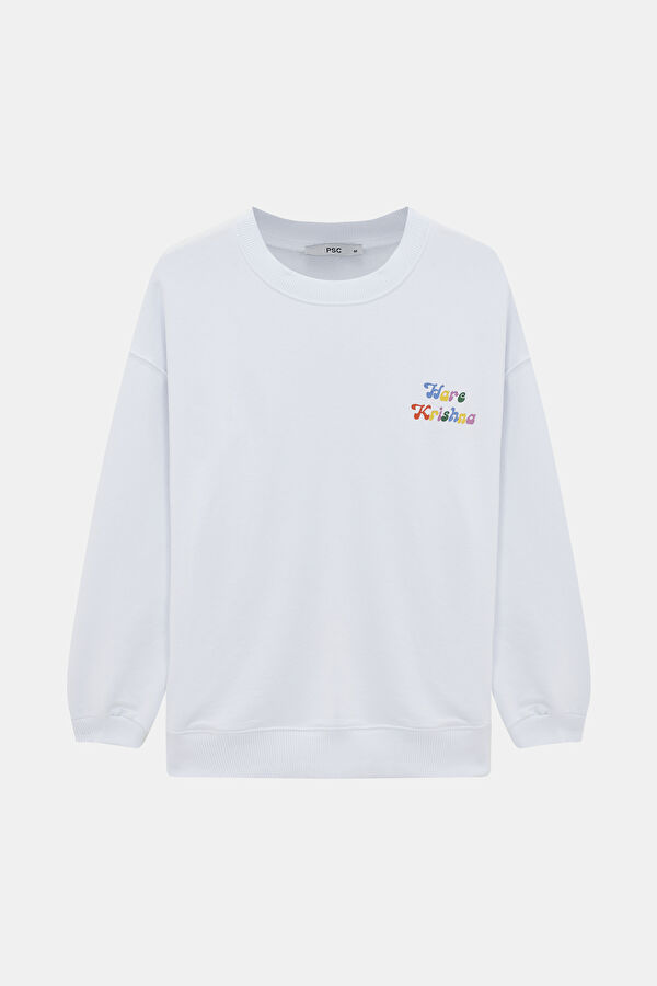 Beyaz Bisiklet Yaka Sweatshirt 4