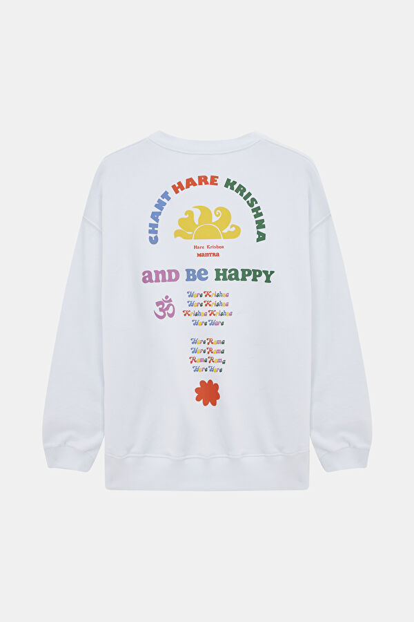 Beyaz Bisiklet Yaka Sweatshirt 5