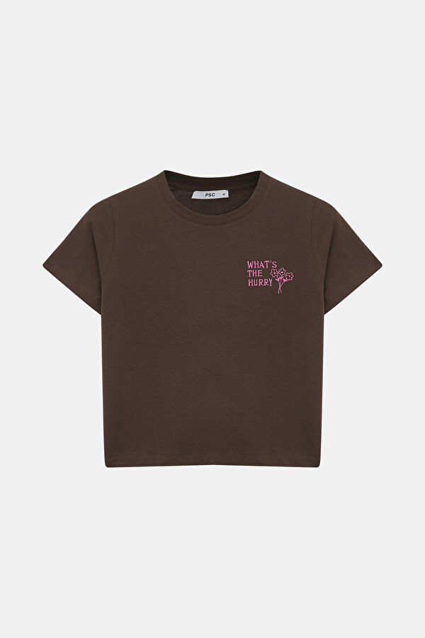 Kahve Bisiklet Yaka Desenli T-Shirt 4