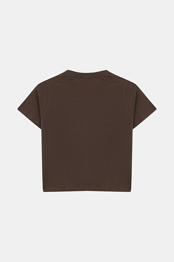 Kahve Bisiklet Yaka Desenli T-Shirt 5