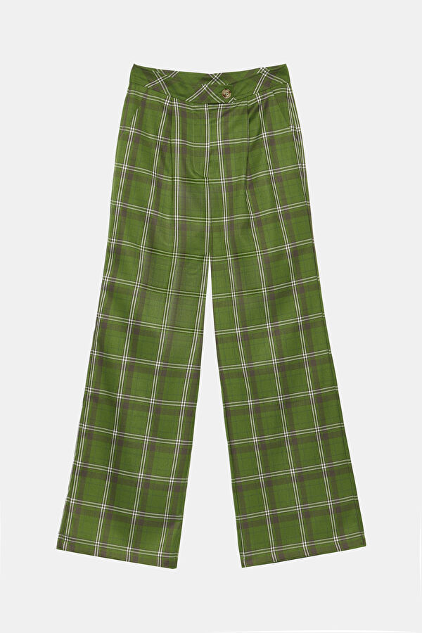 Relax Kalıp Yeşil Bol Paça Pantolon 4