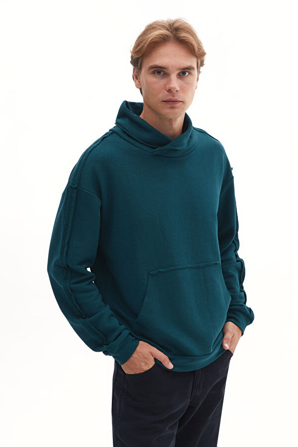 Koyu Yeşil Dik Yaka Erkek Sweatshirt