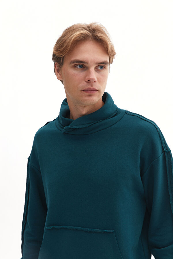 Koyu Yeşil Dik Yaka Erkek Sweatshirt 2