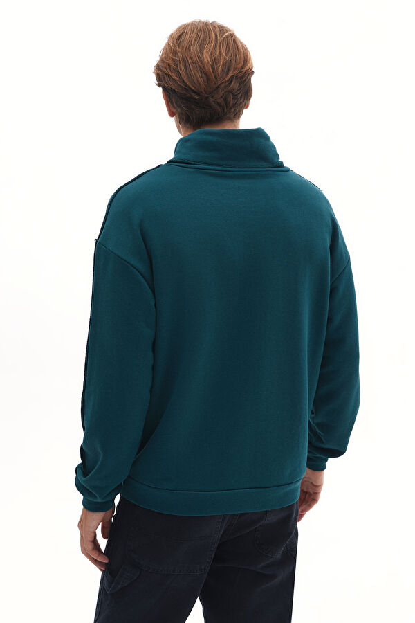 Koyu Yeşil Dik Yaka Erkek Sweatshirt 3