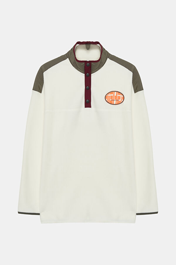 Ekru Dik Yaka Sweatshirt