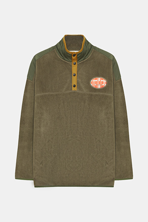 Haki Dik Yaka Sweatshirt