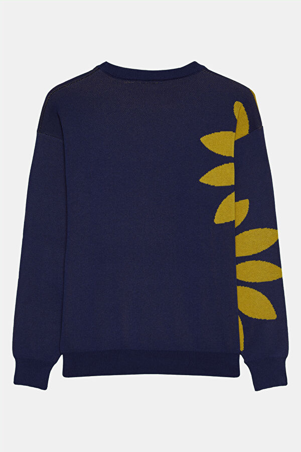 Navy Blue Floral Pattern Women's Sweater 2