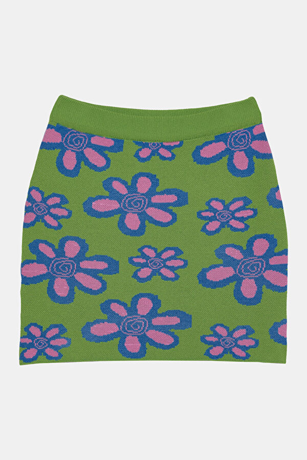 Green Floral Patterned Women's Skirt