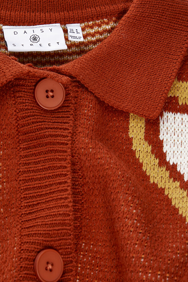 Red Patterned Women's Cardigan 3