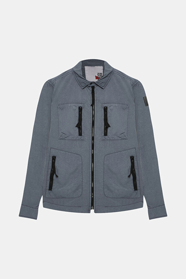 Indigo Men's Jacket with Pocket and Zipper Details