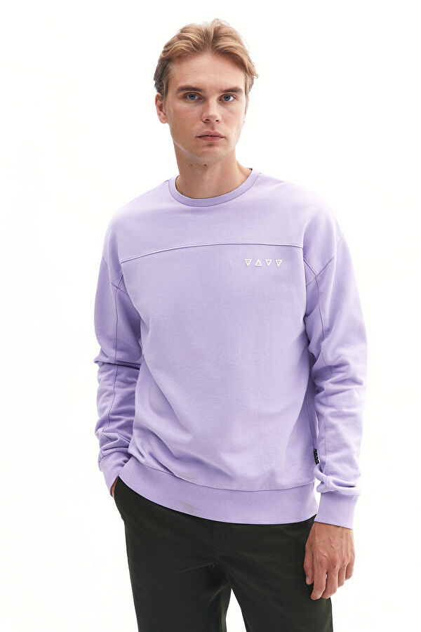Lila Relax Kalıp Bisiklet Yaka Erkek Sweatshirt