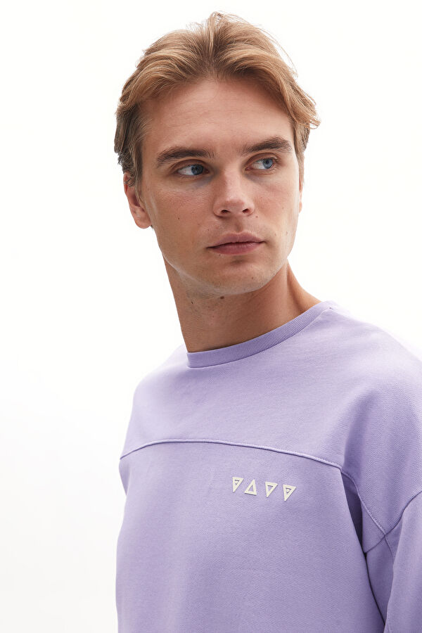 Lila Relax Kalıp Bisiklet Yaka Erkek Sweatshirt 2