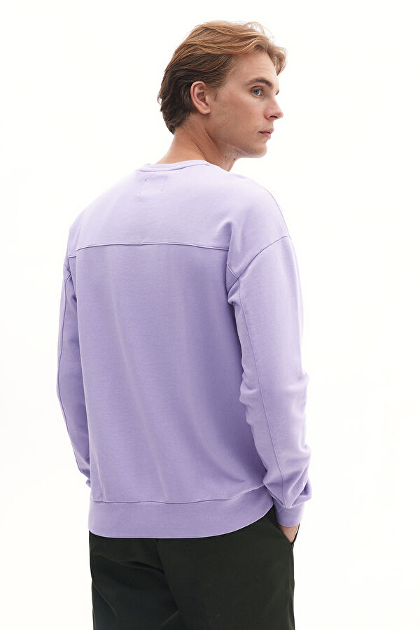 Lila Relax Kalıp Bisiklet Yaka Erkek Sweatshirt 3