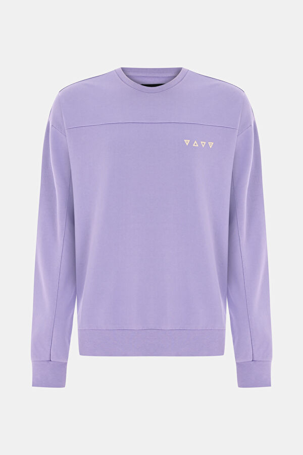 Lila Relax Kalıp Bisiklet Yaka Erkek Sweatshirt 4