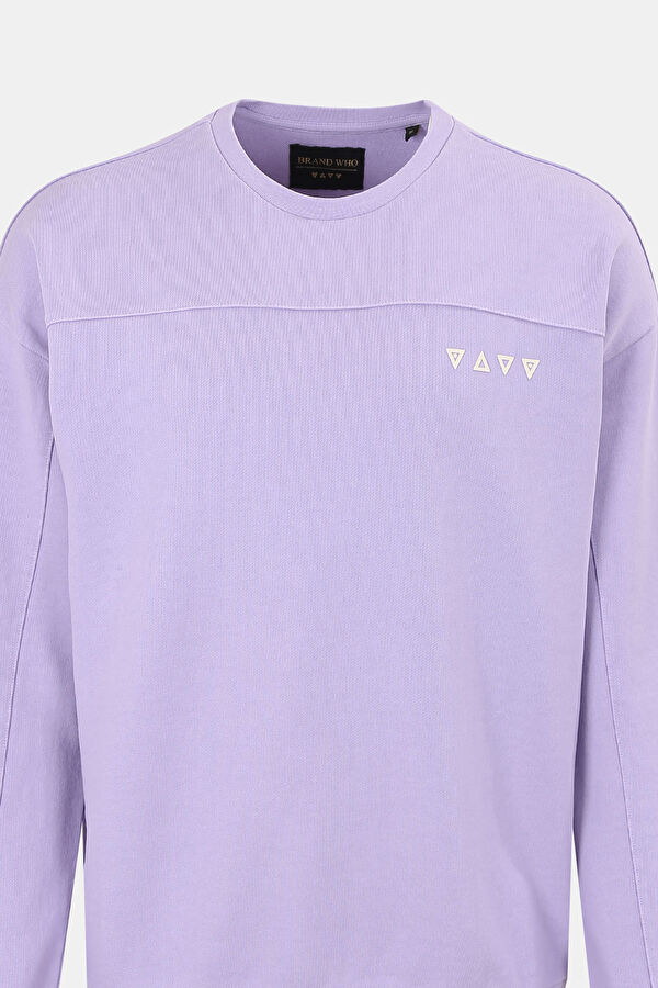 Lila Relax Kalıp Bisiklet Yaka Erkek Sweatshirt 6