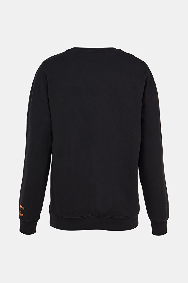 Siyah Relax Kalıp Bisiklet Yaka Sweatshirt 2