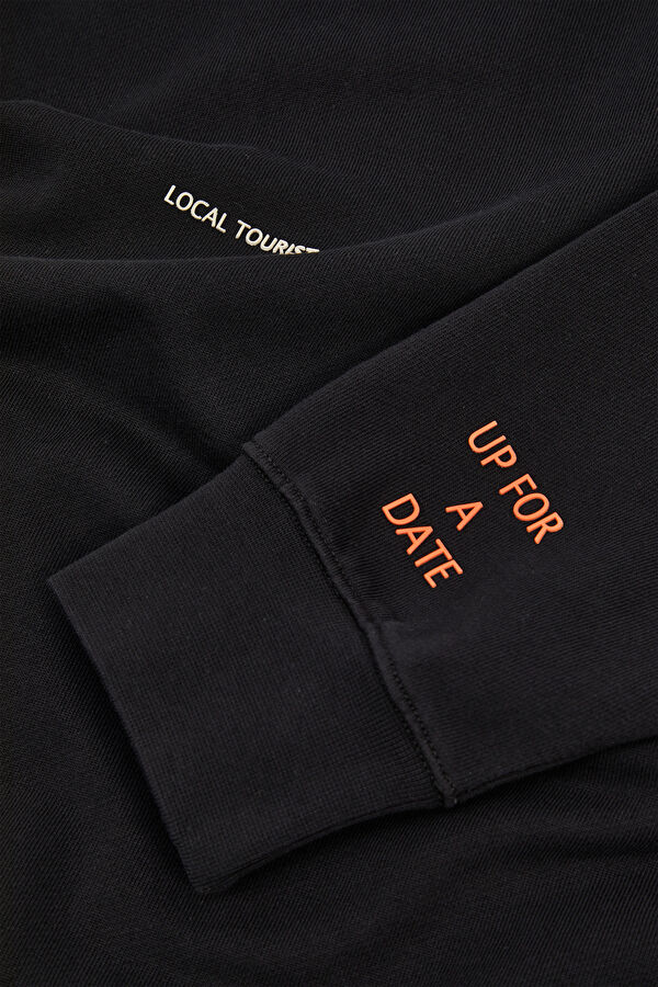 Siyah Relax Kalıp Bisiklet Yaka Sweatshirt 3
