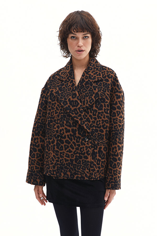 Leopar Desenli Suni Kürk Mont