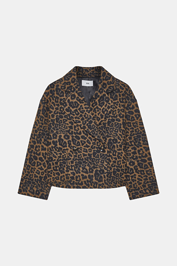 Leopar Desenli Suni Kürk Mont 4