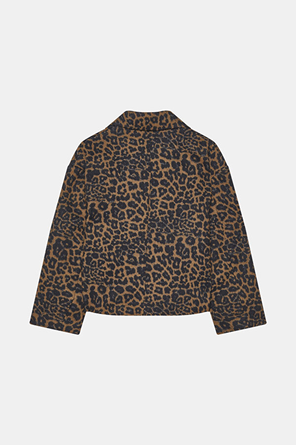 Leopar Desenli Suni Kürk Mont 5