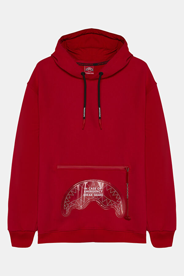 Kırmızı Relax Kalıp Kapuşonlu Sweatshirt