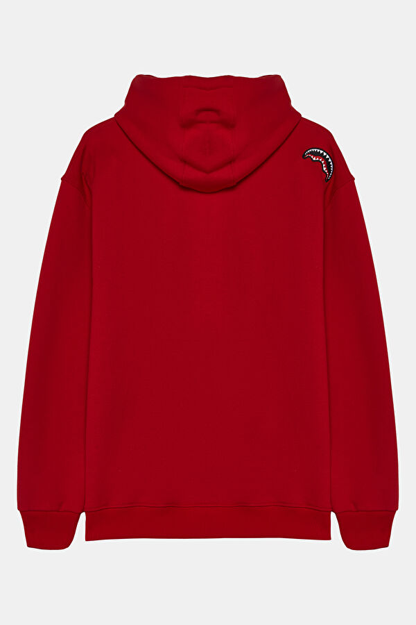 Kırmızı Relax Kalıp Kapuşonlu Sweatshirt 2