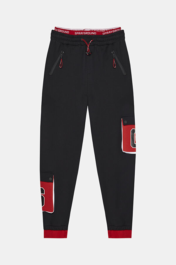Relax Fit Black Printed Sports Trousers