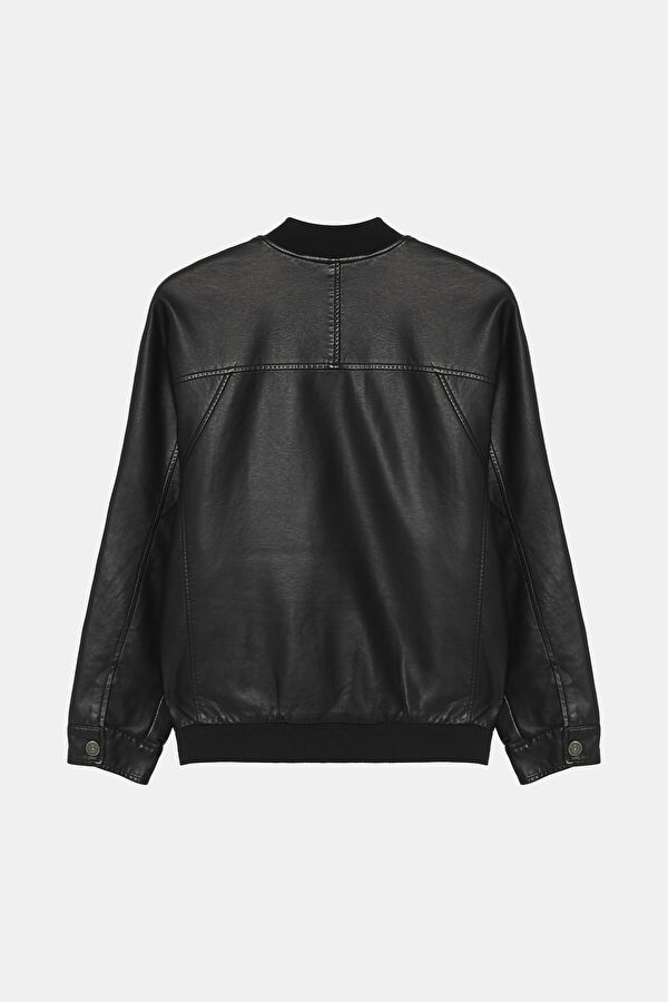 Siyah Suni Deri Bomber Mont 2