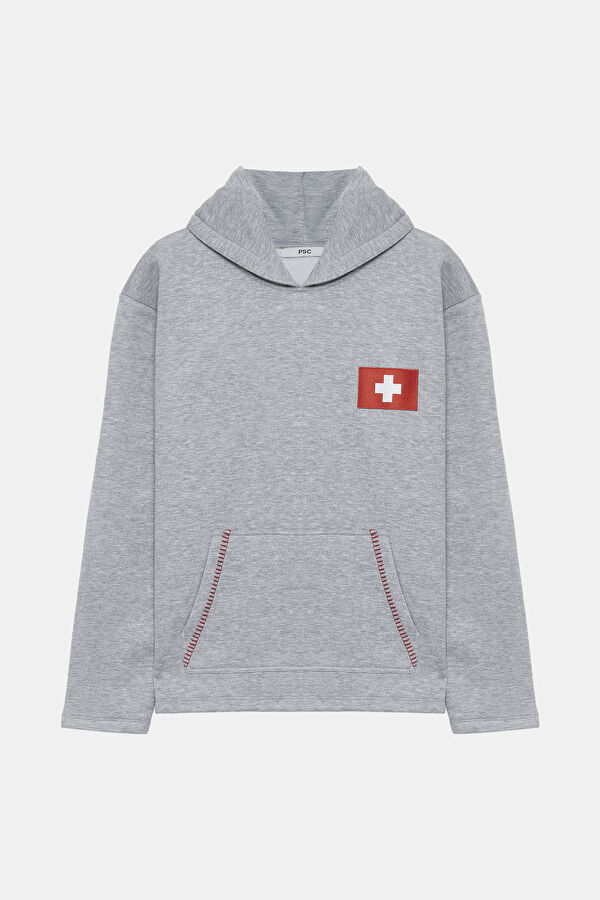 Gri Kapuşonlu Erkek Sweatshirt