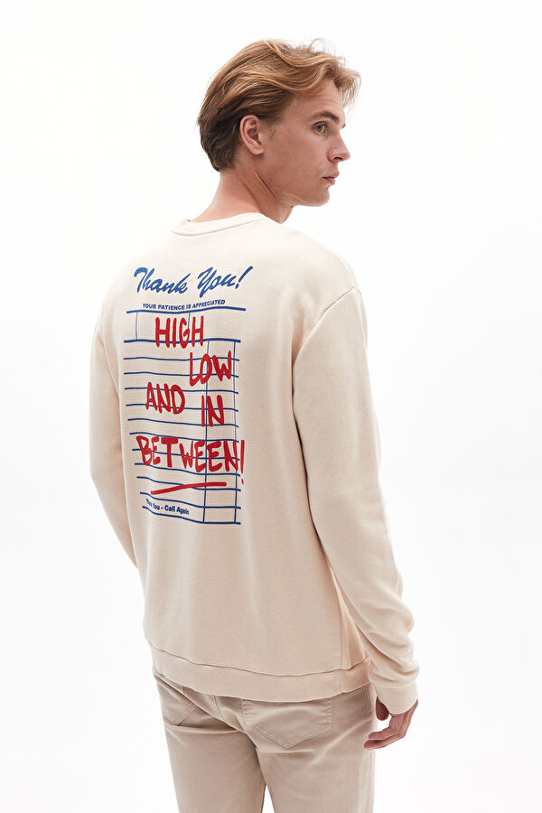 Bej Bisiklet Yaka Erkek Sweatshirt 3