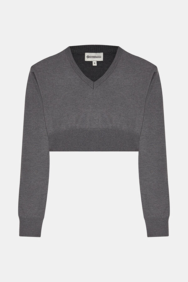 Grey Melange Knitted Women's Sweater