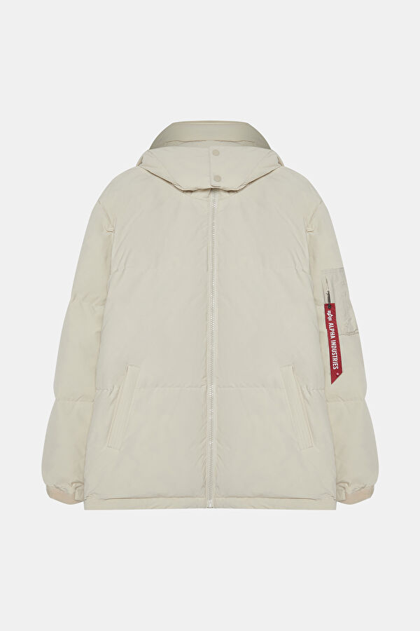 Krem Kapuşonlu Parka