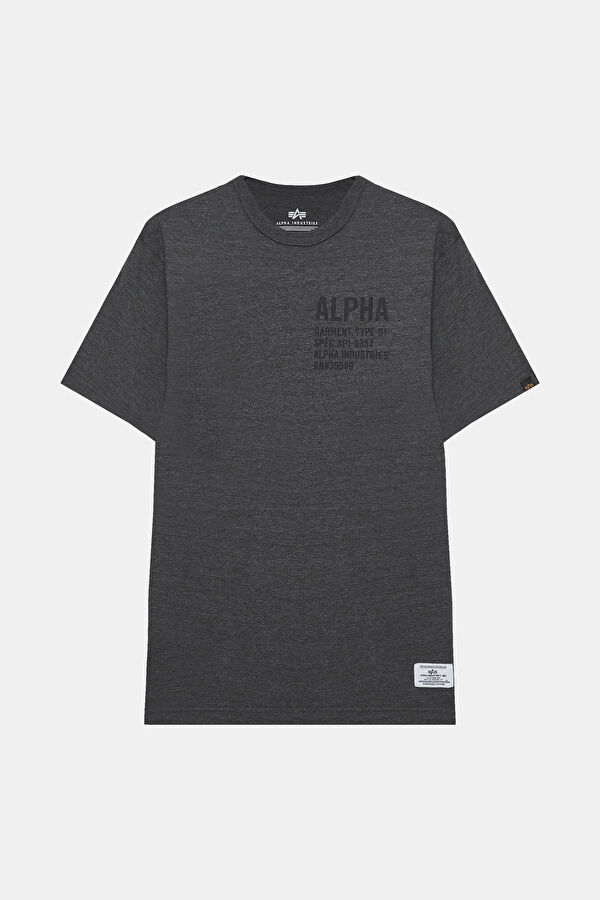 Gri Bisiklet Yaka Baskılı T-Shirt