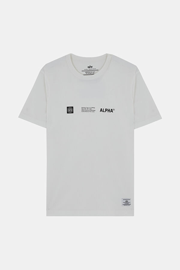 Beyaz Bisiklet Yaka Baskılı T-Shirt