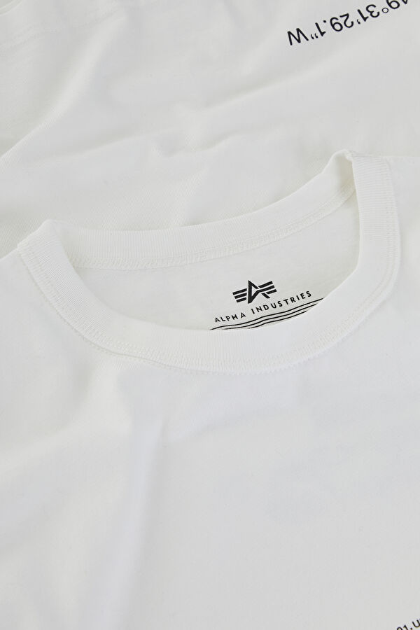 Beyaz Bisiklet Yaka Baskılı T-Shirt 3