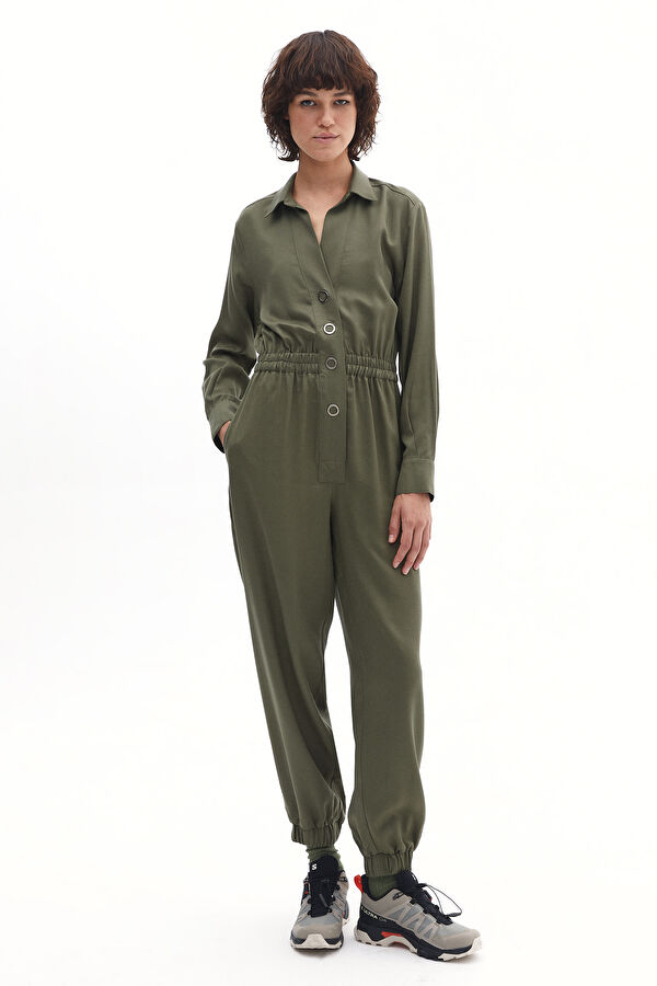 Khaki Buttoned Women's Jumpsuit
