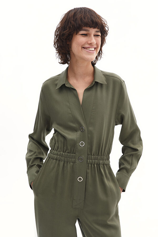 Khaki Buttoned Women's Jumpsuit 3