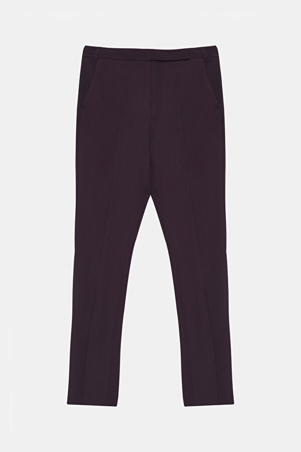 Plum-colored slim-fit women's trousers