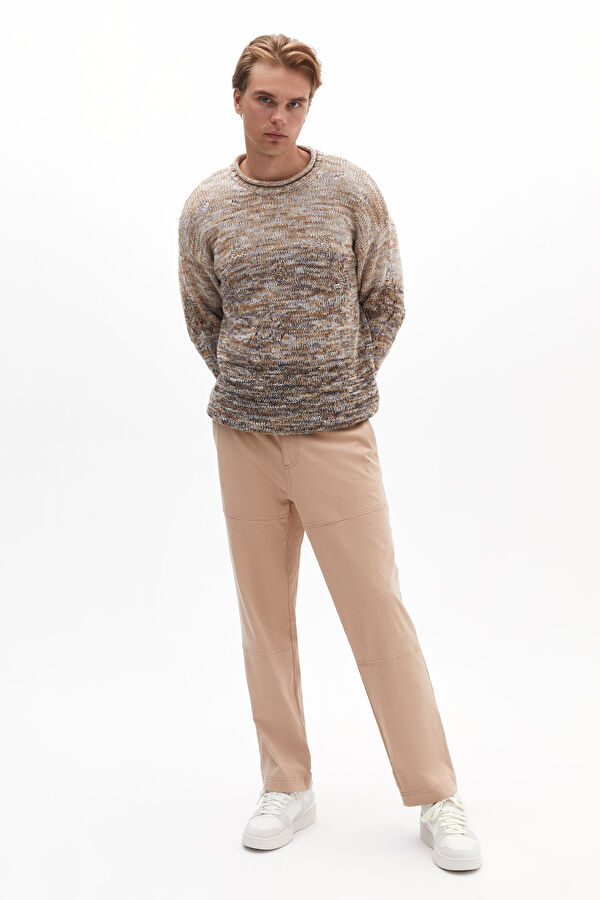 Beige Straight Leg Men's Trousers