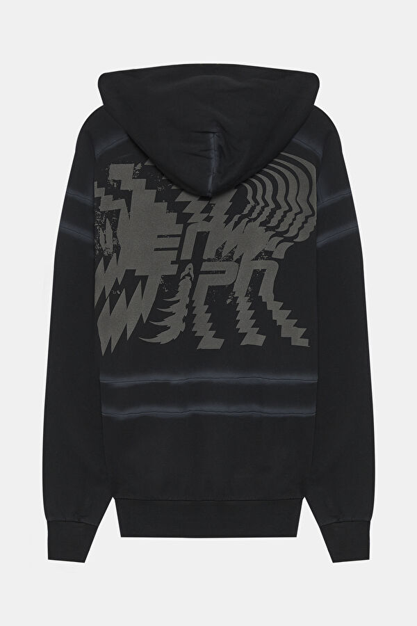 Siyah Relax Kalıp Kapuşonlu Erkek Sweatshirt 2