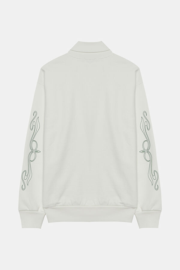 Beyaz Relax Kalıp Balıkçı Yaka Sweatshirt 2