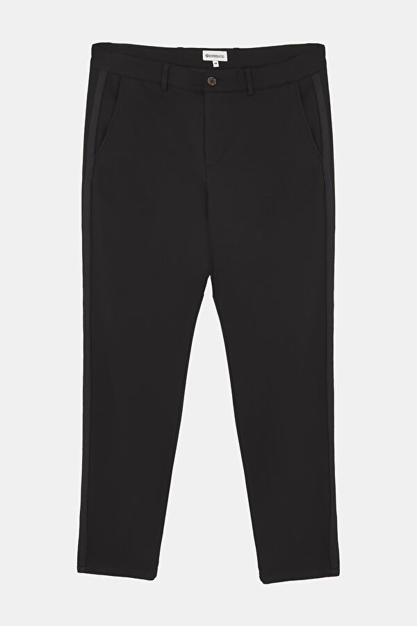 Black Viscose Men's Straight Leg Trousers