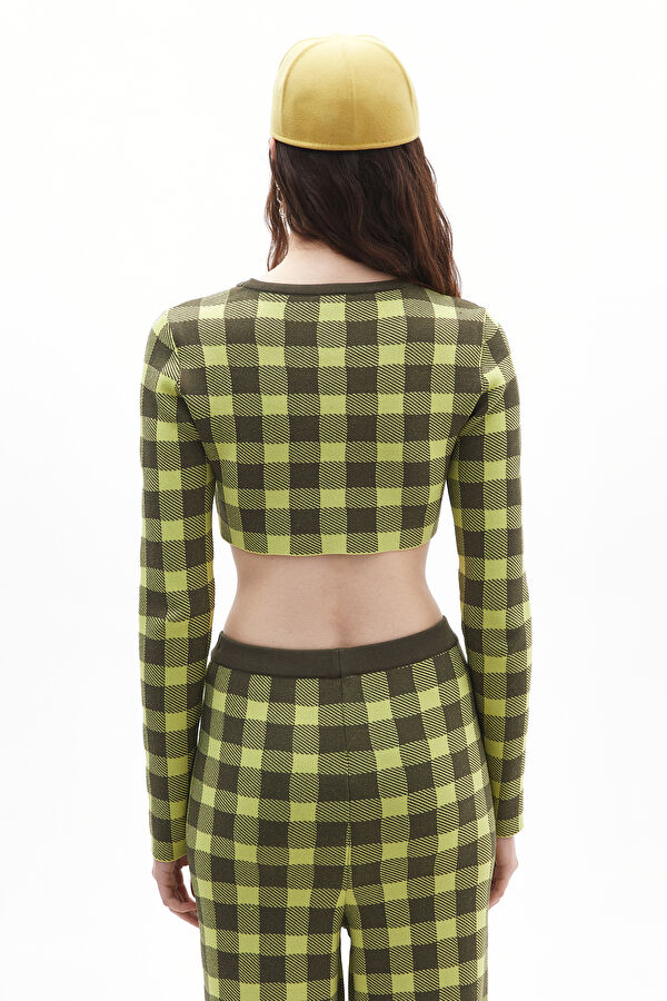 Green Plaid Viscose Knit Women's Sweater 3