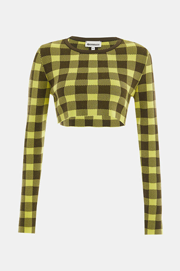 Green Plaid Viscose Knit Women's Sweater 4