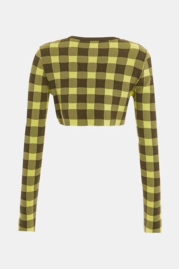 Green Plaid Viscose Knit Women's Sweater 5