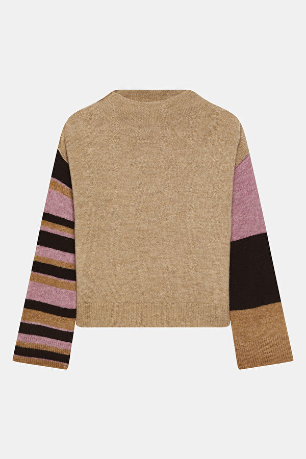 Beige Striped Knitted Women's Sweater