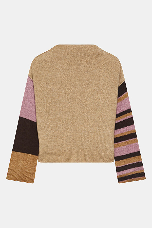 Beige Striped Knitted Women's Sweater 2