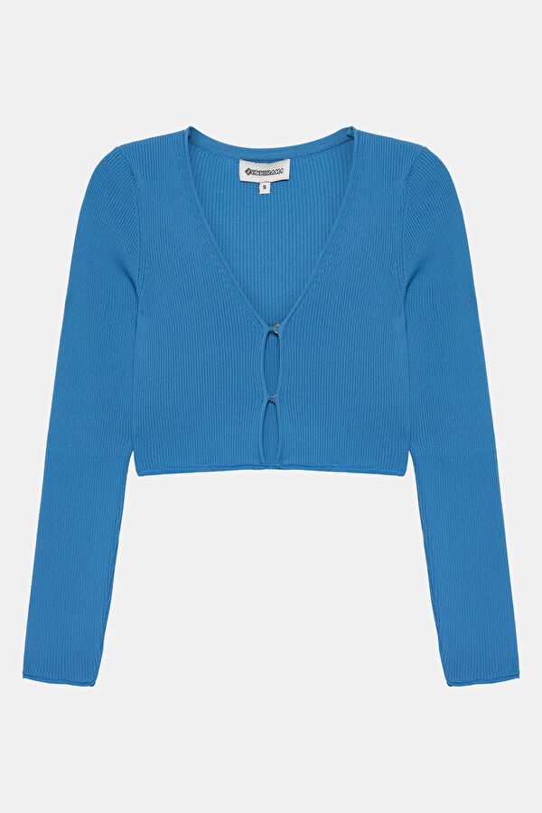 Blue Viscose Knit Women's Cardigan