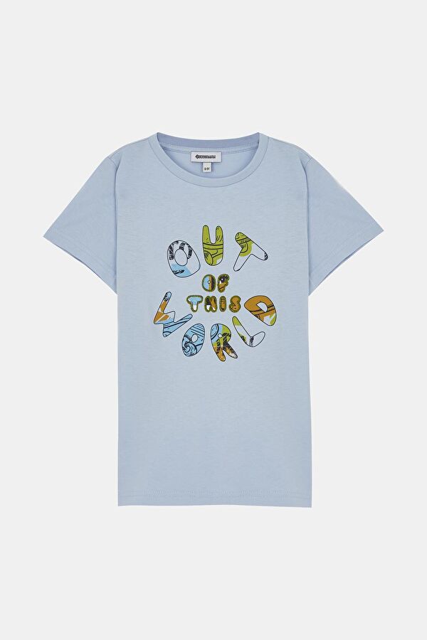 Mavi Bisiklet Yaka Baskılı T-Shirt 6